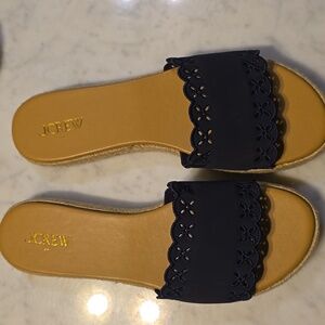 J. Crew Navy Eyelet Slide Sandals Size 9